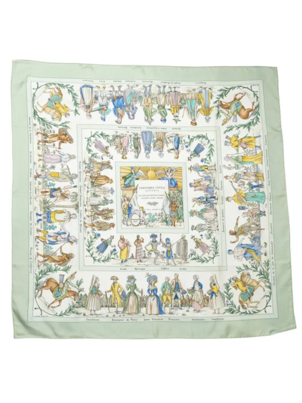 Hermes Scarf Light Green Yellow White Silk